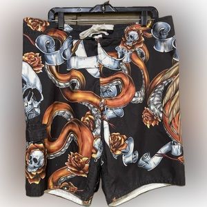 Vintage Joe Boxer Swim Trunks Relaxed Fit 90s skull, Eagle, octopus, rose